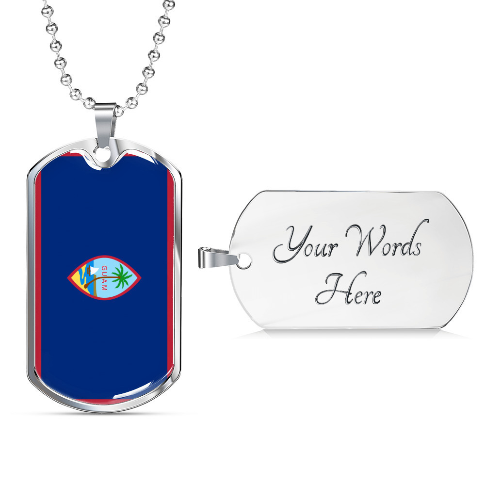 Guam Flag Necklace Stainless Steel or 18k Gold Dog Tag 24" Chain
